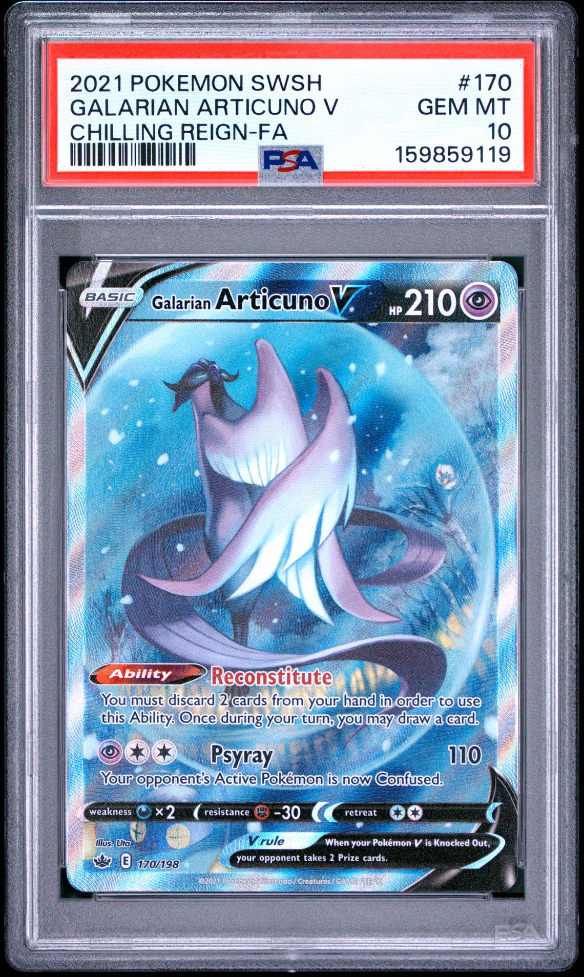 2021 POKEMON SWORD & SHIELD CHILLING REIGN GALARIAN ARTICUNO V CHILLING REIGN-FA 170 GEM MT 10 front
