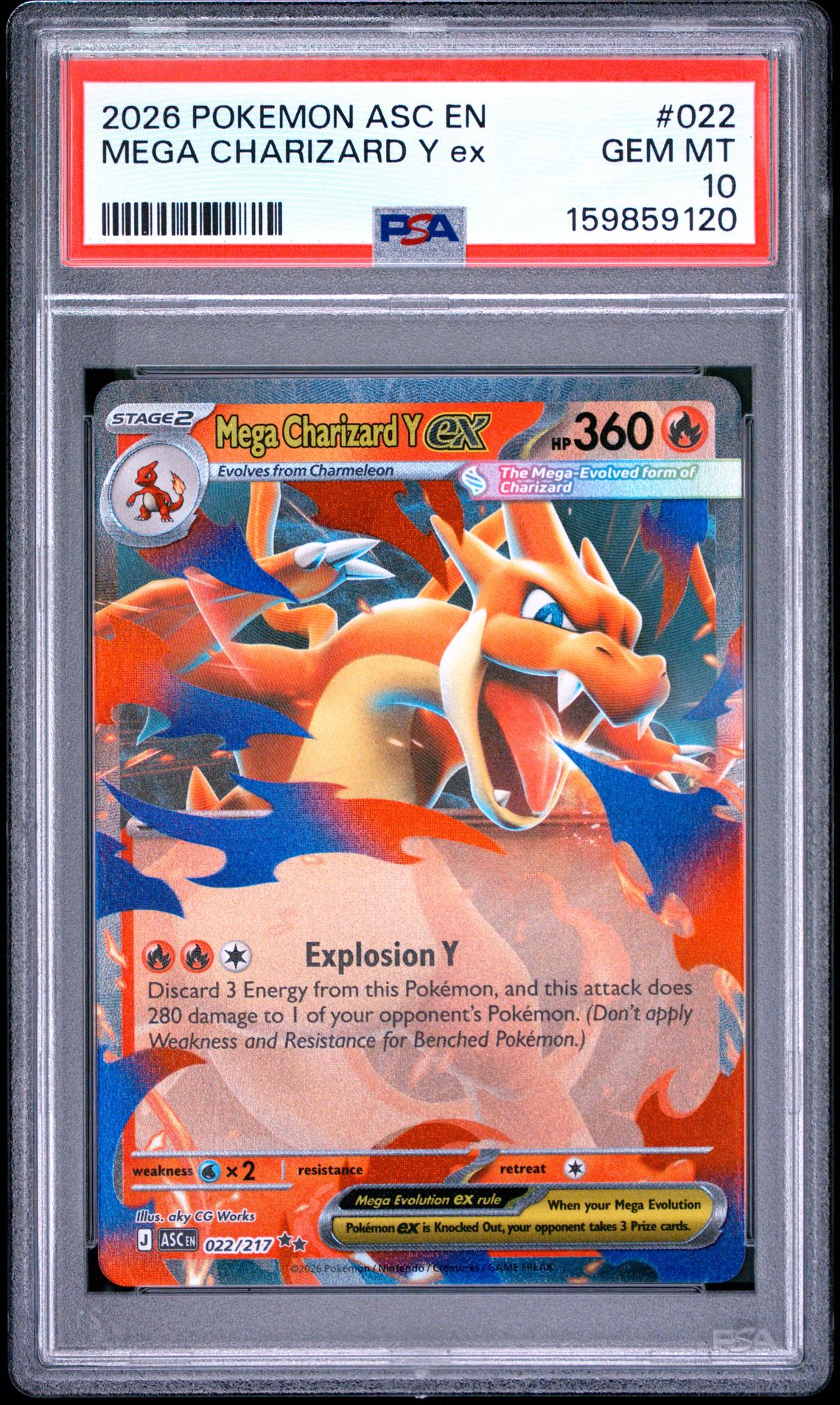 2026 Pokemon Asc En-Ascended Heroes Mega Charizard Y Ex #022 Gem Mt 10 front view - PSA graded GEM MT 10