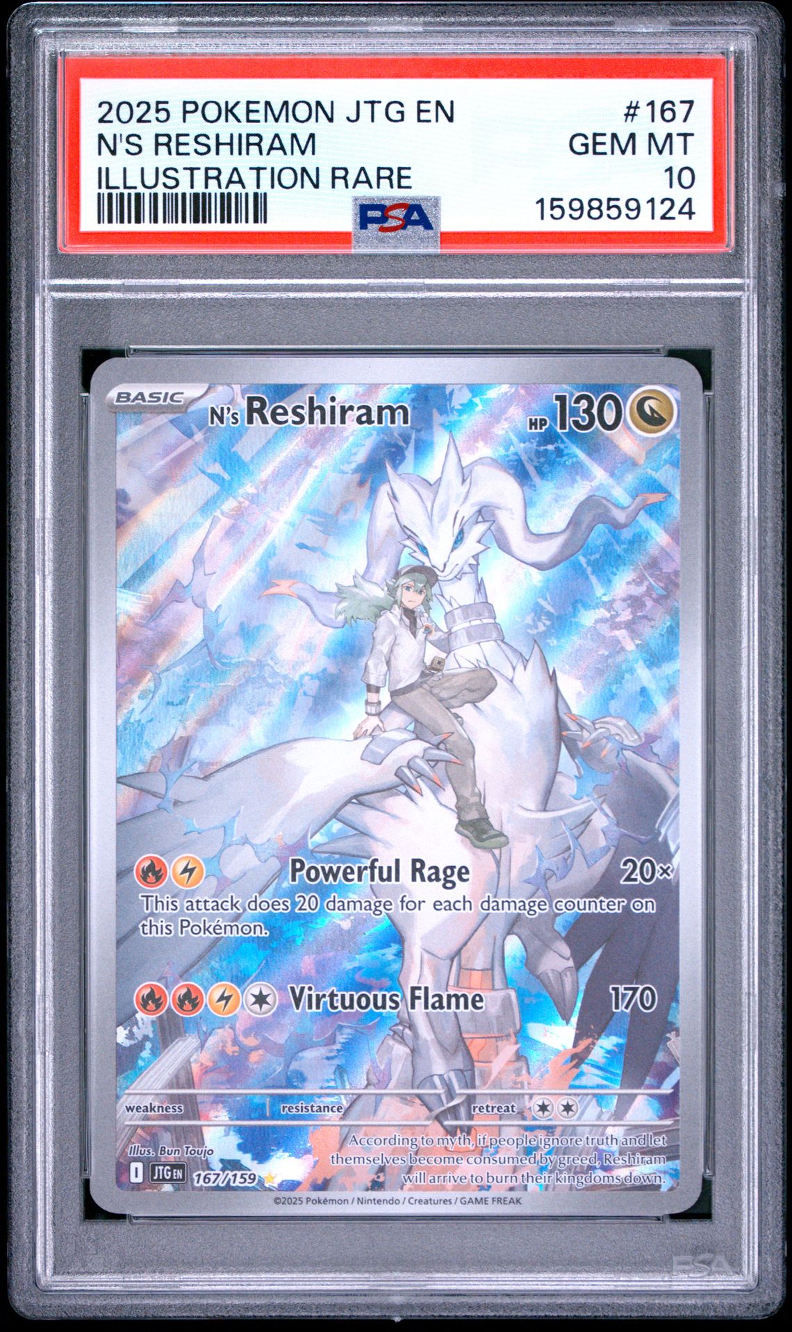 2025 Pokemon Jtg En-Journey Together N's Reshiram #167 (Illustration Rare) Gem Mt 10 front view - PSA graded GEM MT 10