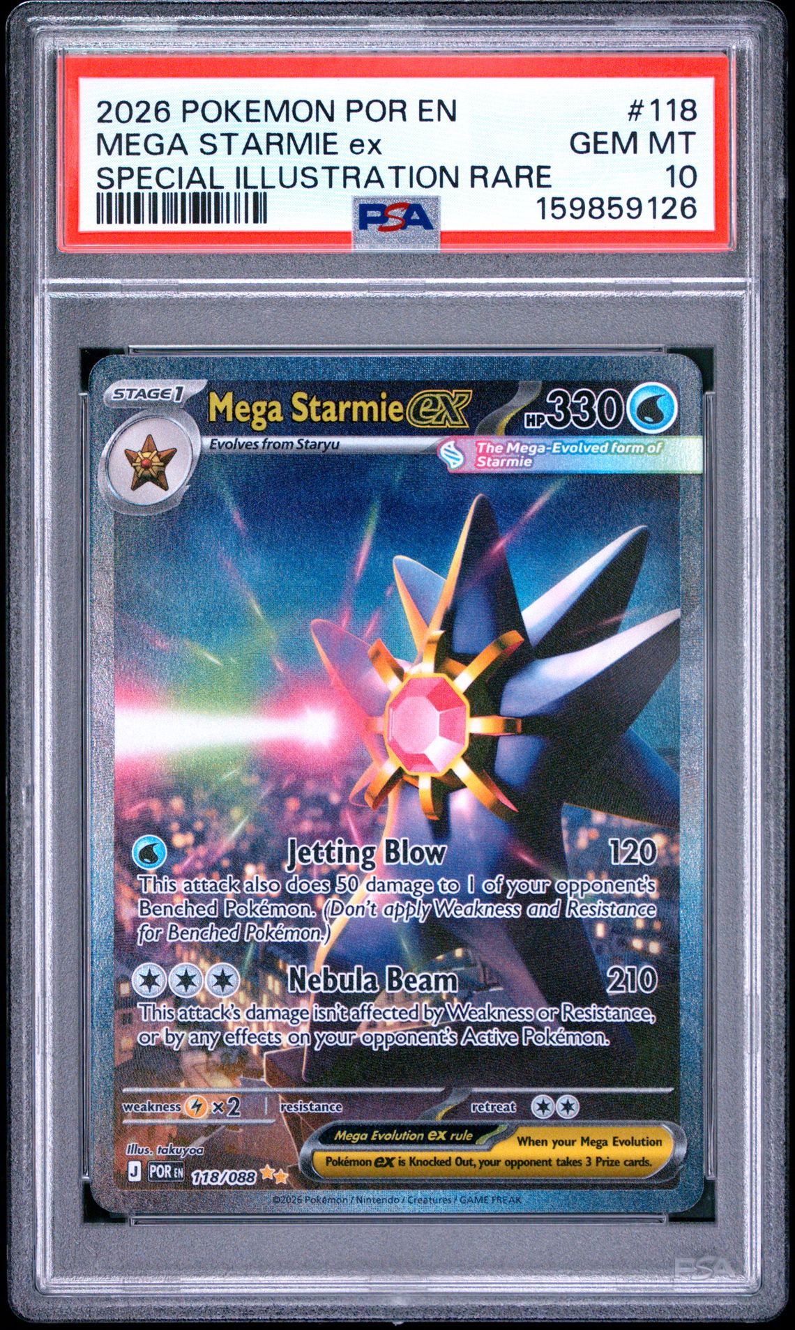 2026 Pokemon Por En-Perfect Order Mega Starmie Ex #118 (Special Illustration Rare) Gem Mt 10 front view - PSA graded GEM MT 10
