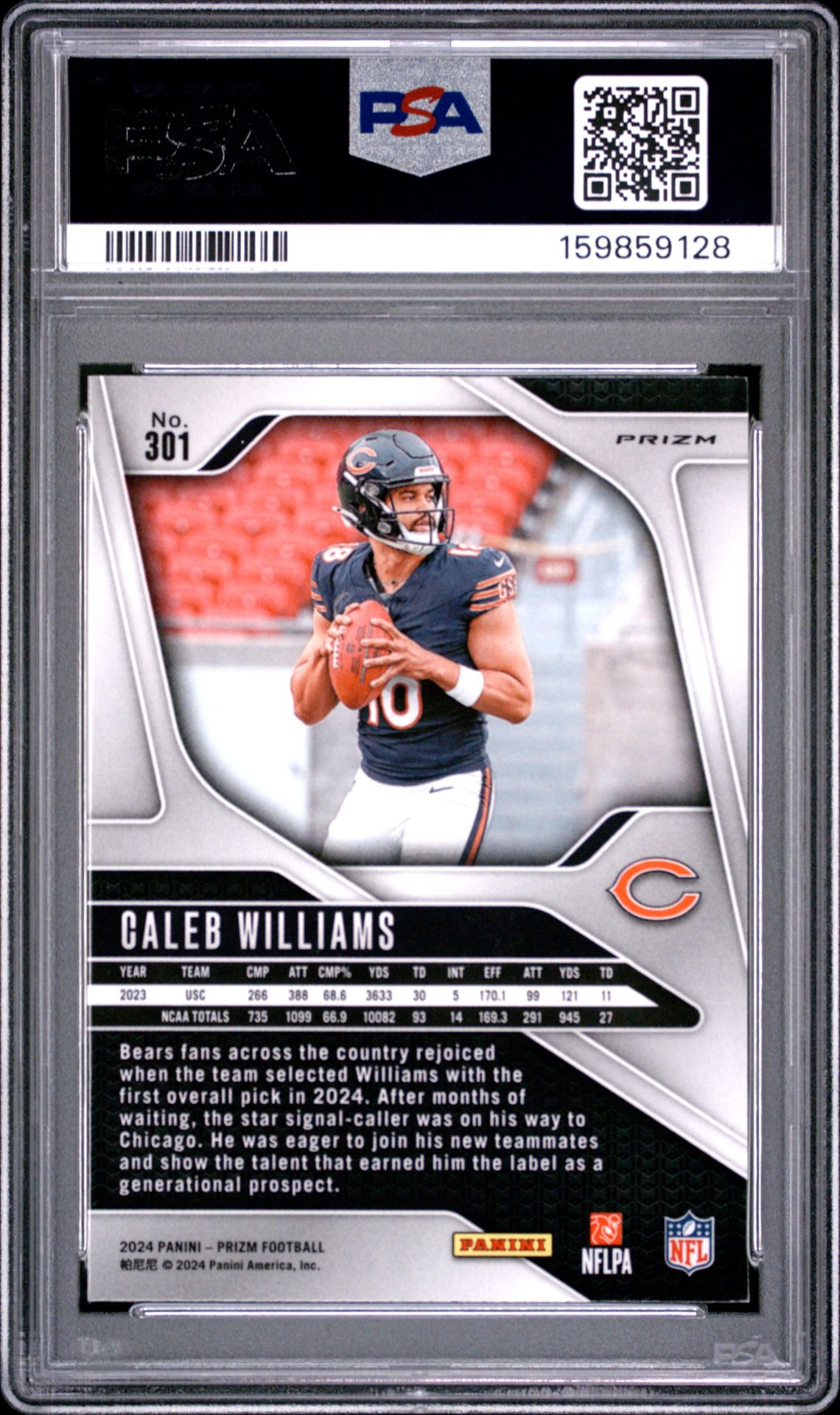 2024 Panini Prizm Caleb Williams #301 (Silver Prizm) Mint 9 back