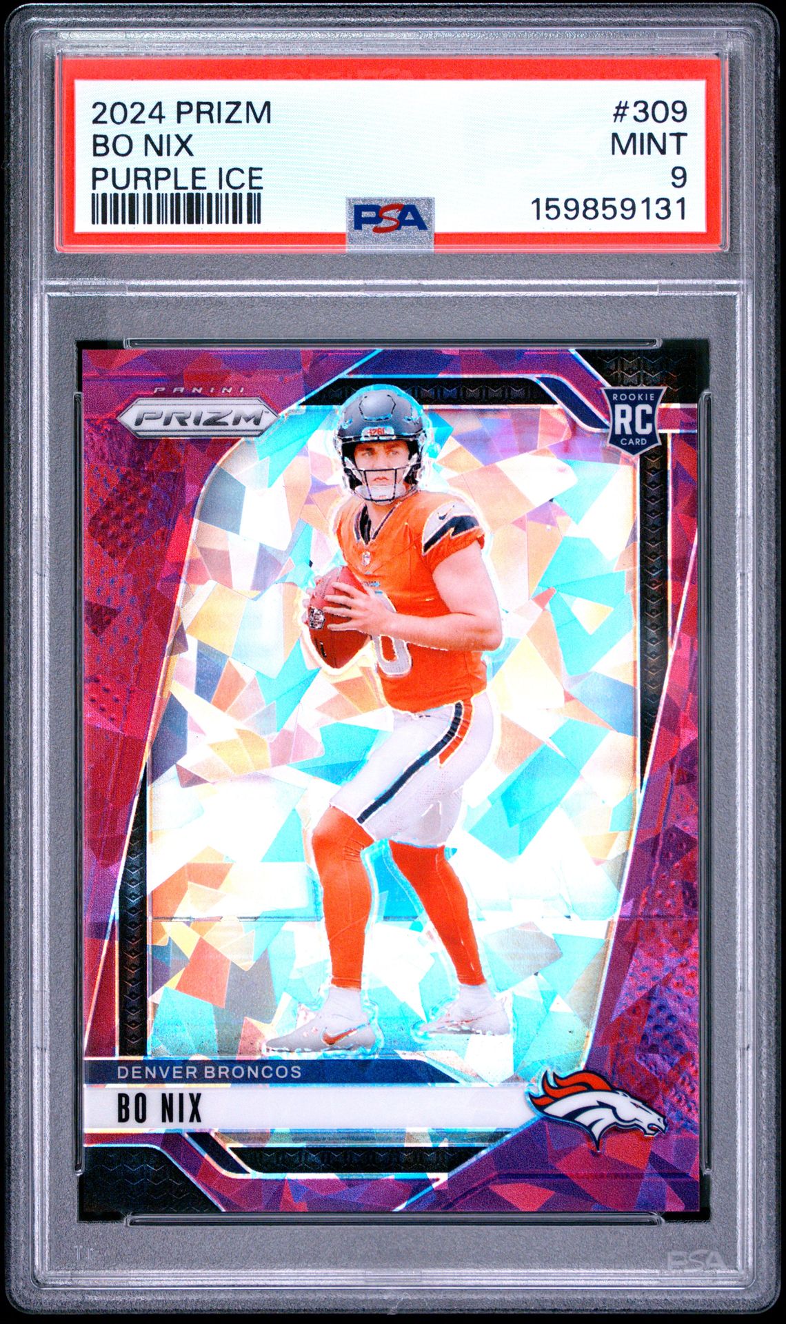2024 Panini Prizm Bo Nix #309 (Purple Ice) Mint 9 front