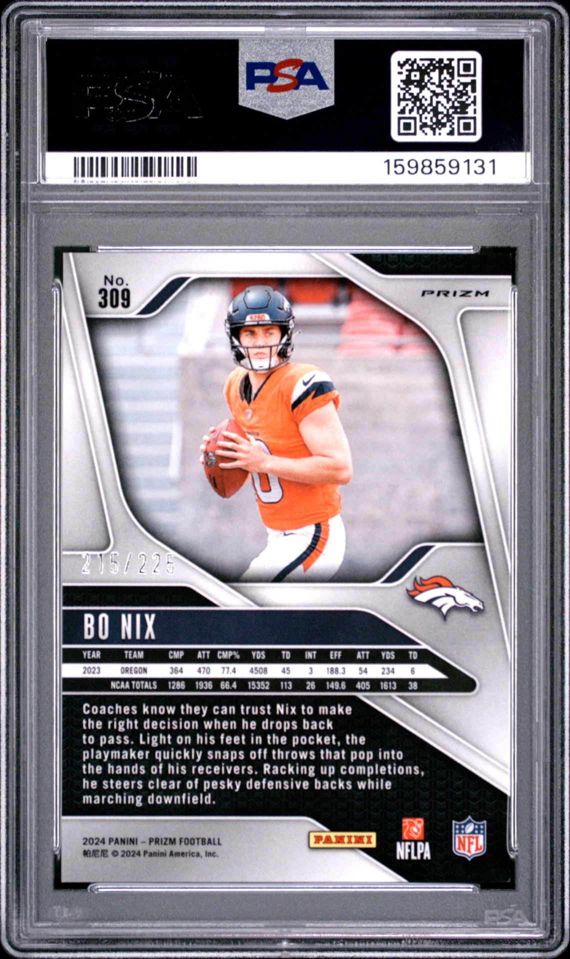 2024 Panini Prizm Bo Nix #309 (Purple Ice) Mint 9 back