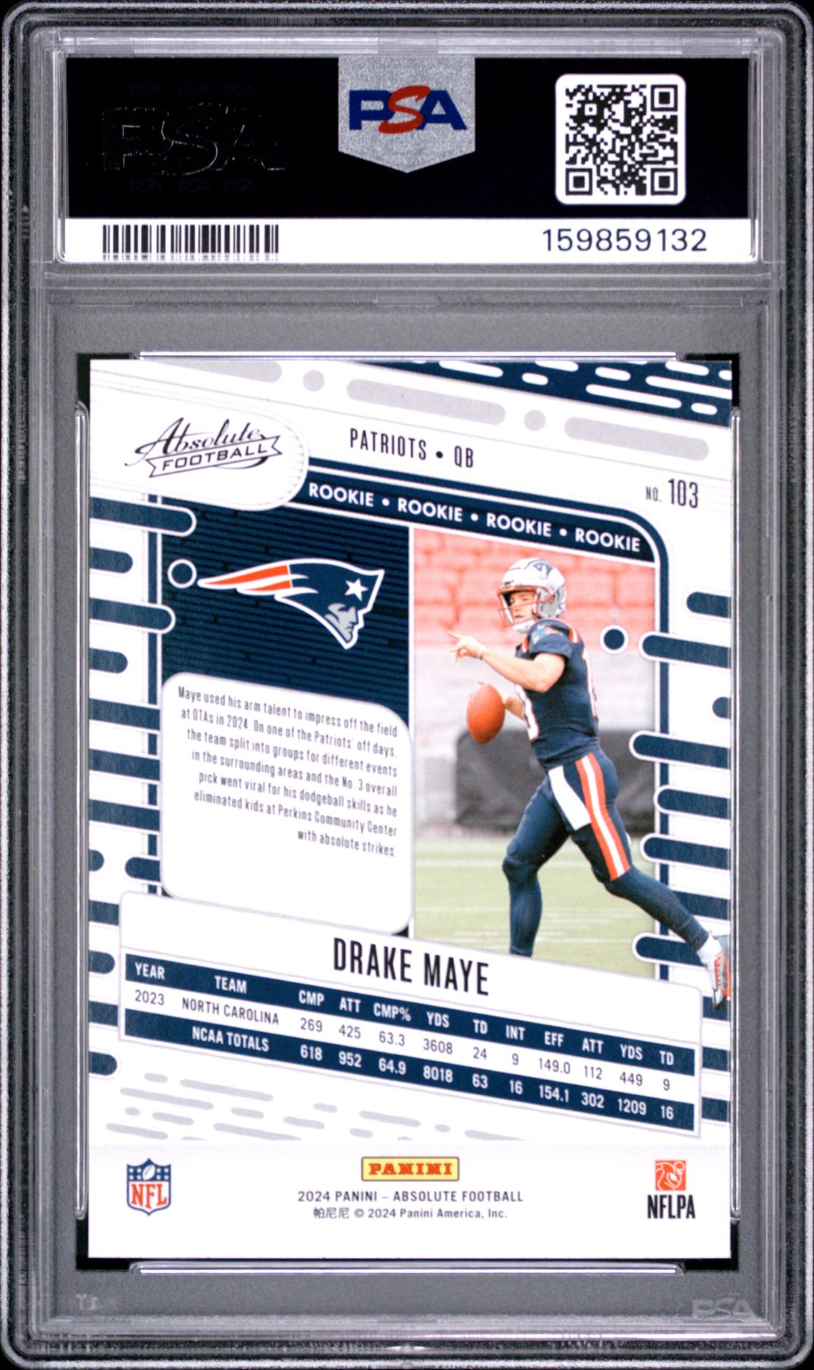 2024 Panini Absolute Drake Maye #103 (Green) Mint 9 back
