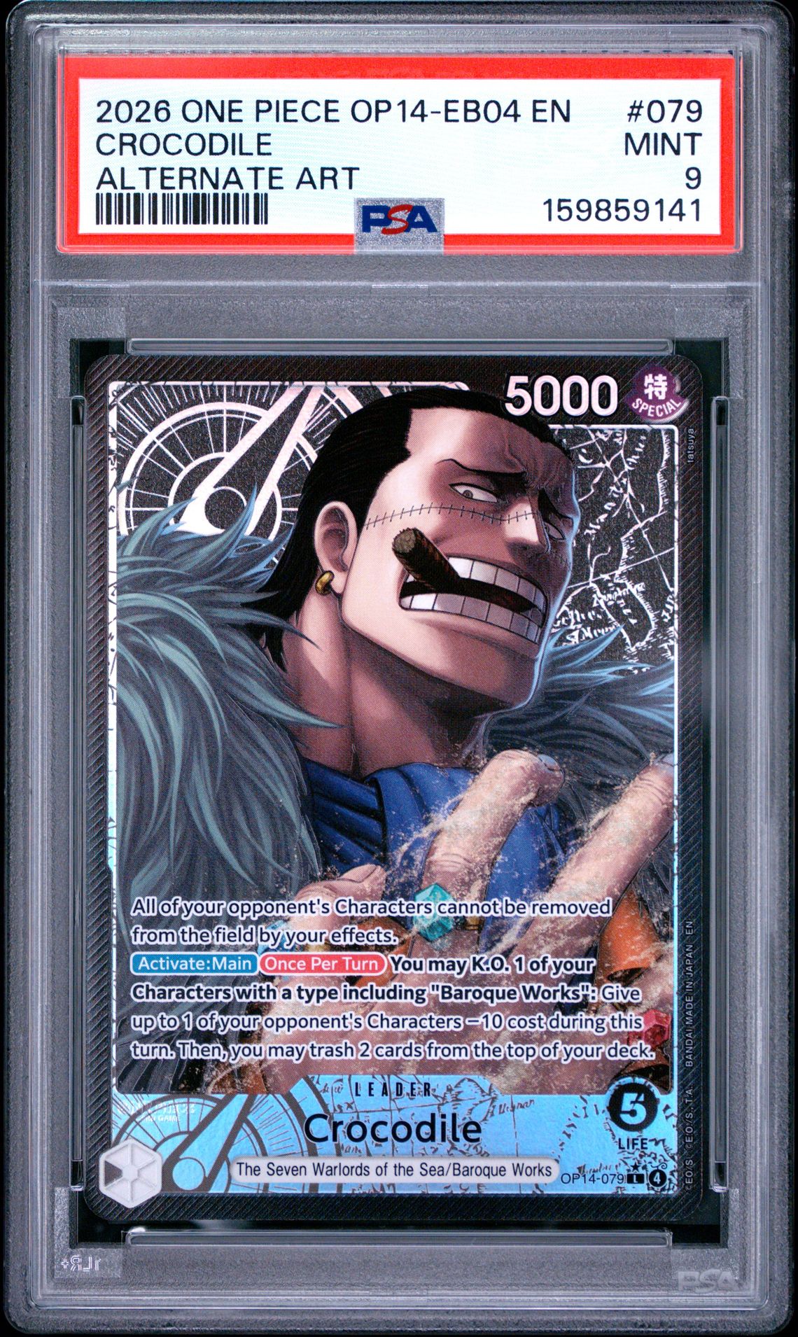 2026 One Piece Op14-Eb04-The Azure Sea's Seven Crocodile #079 (Alternate Art) Mint 9 front