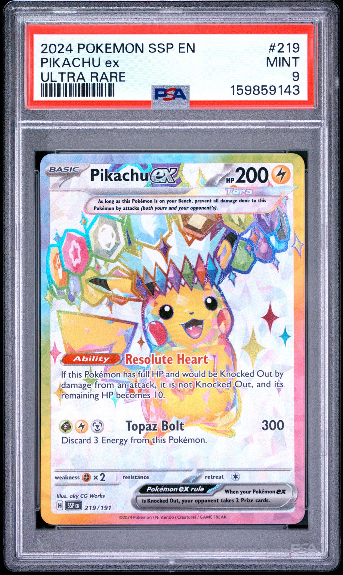 2024 Pokemon Ssp En-Surging Sparks Pikachu Ex #219 (Ultra Rare) Mint 9 front