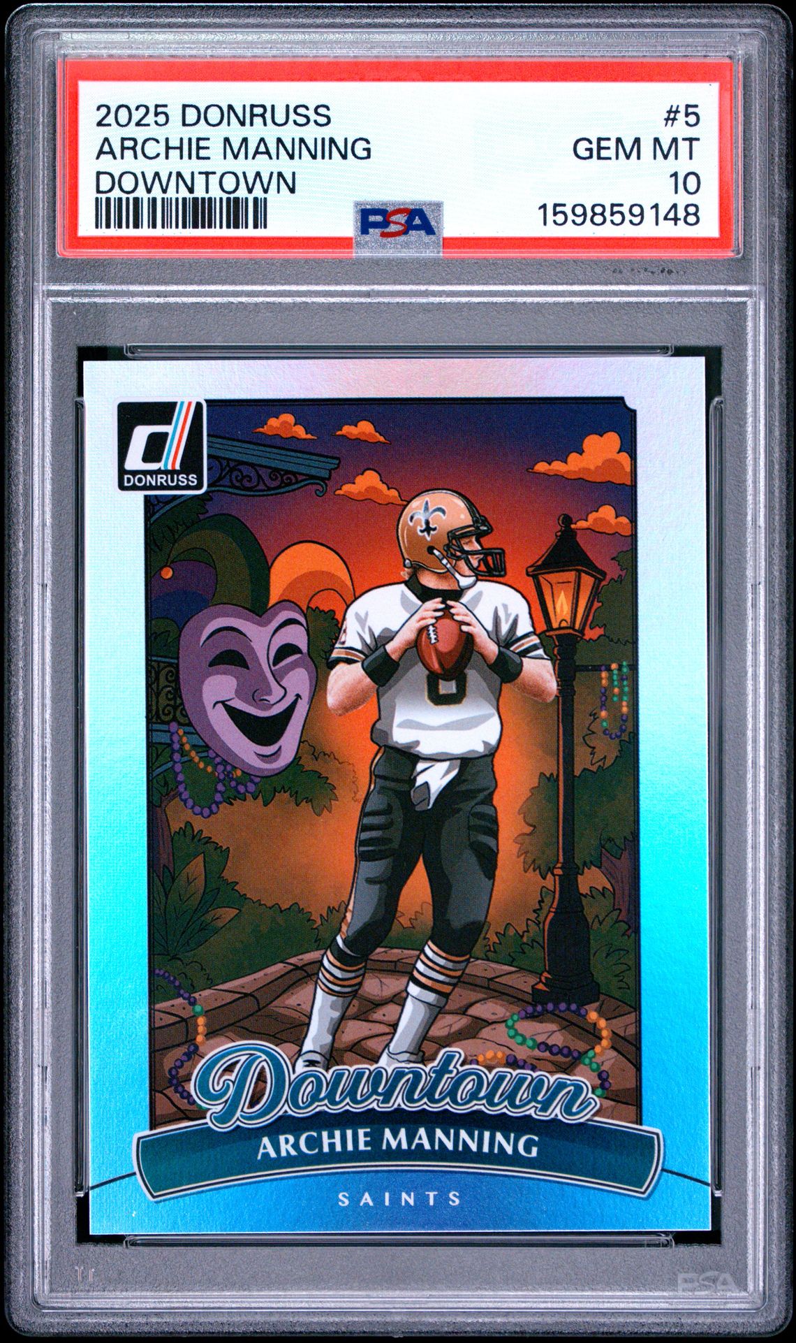 2025 Panini Donruss Downtown Archie Manning #5 Gem Mt 10 front view - PSA graded GEM MT 10