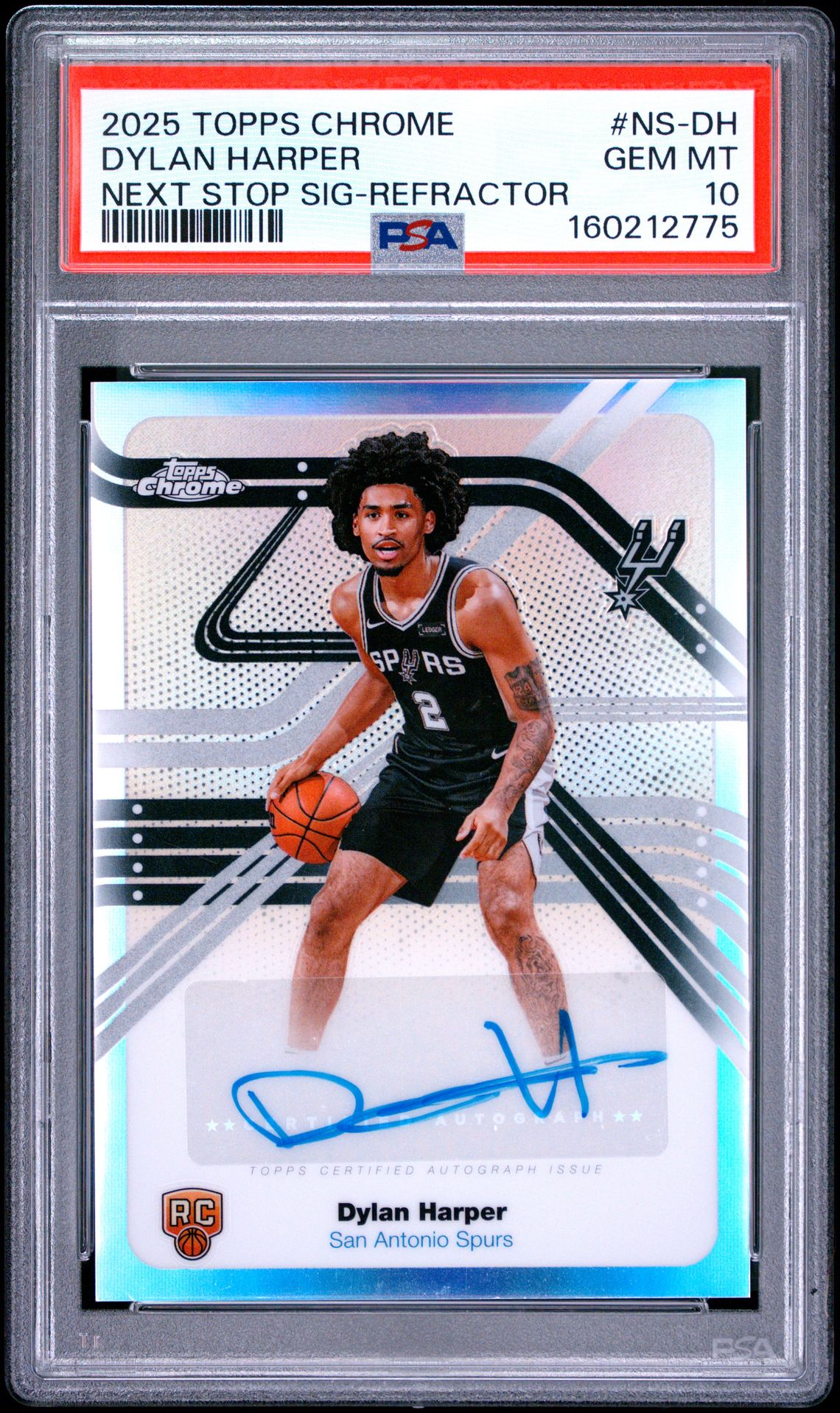 2025 Topps Chrome Next Stop Signatures Dylan Harper #Ns-Dh (Next Stop Sig-Refractor) Gem Mt 10 front view - PSA graded GEM MT 10