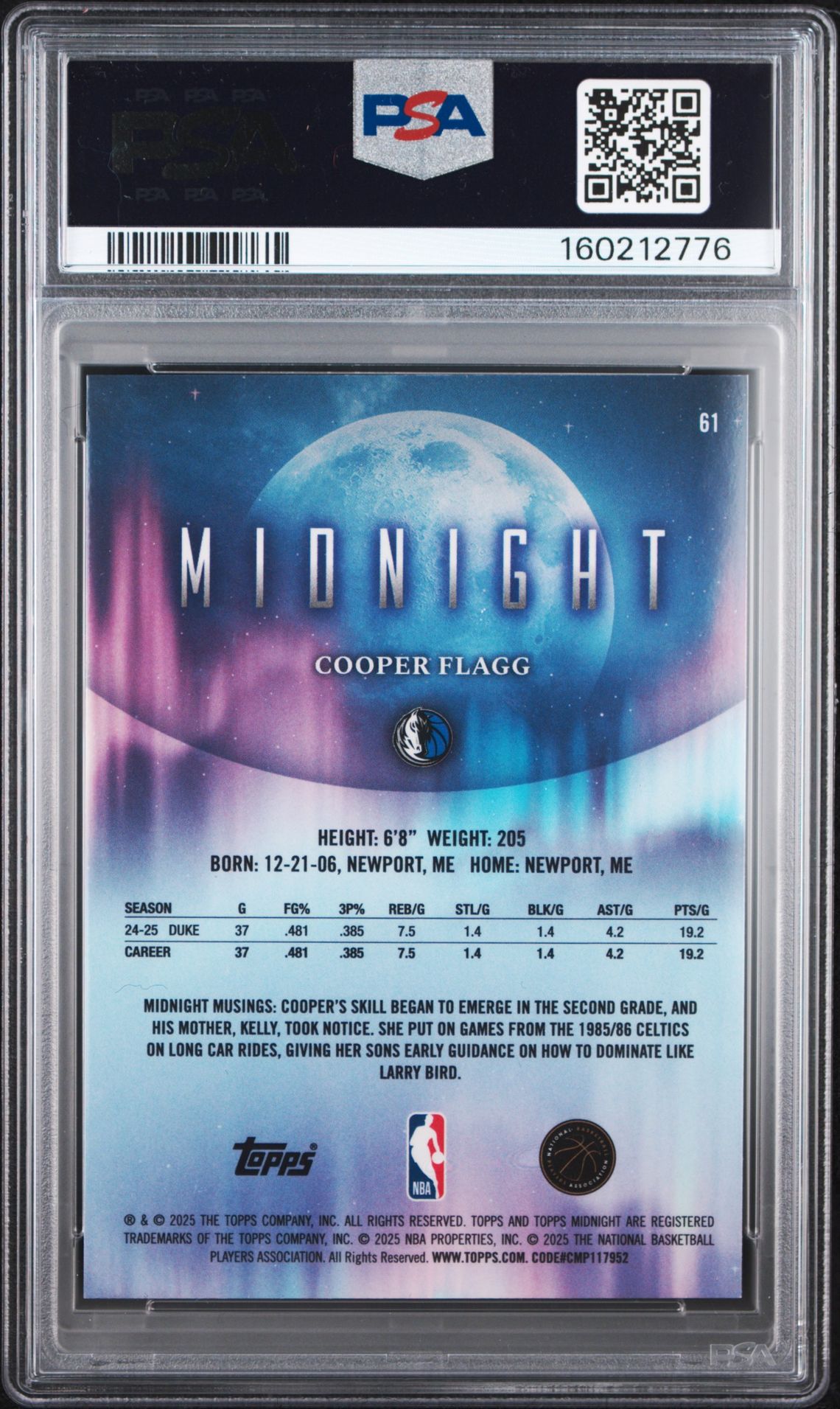 2025 Topps Midnight Cooper Flagg #61 Mint 9 back