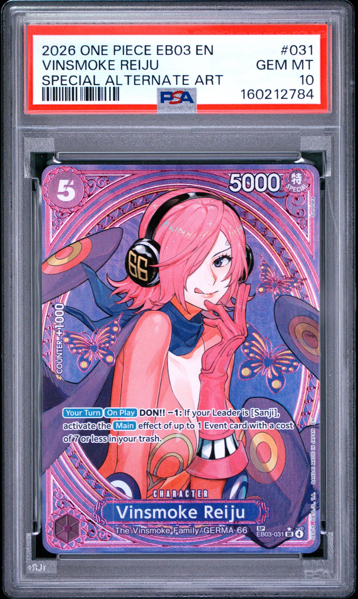 2026 One Piece Eb03-Extra Booster -One Piece Heroines Edition- Vinsmoke Reiju #031 (Special Alternate Art) Gem Mt 10 front view - PSA graded GEM MT 10