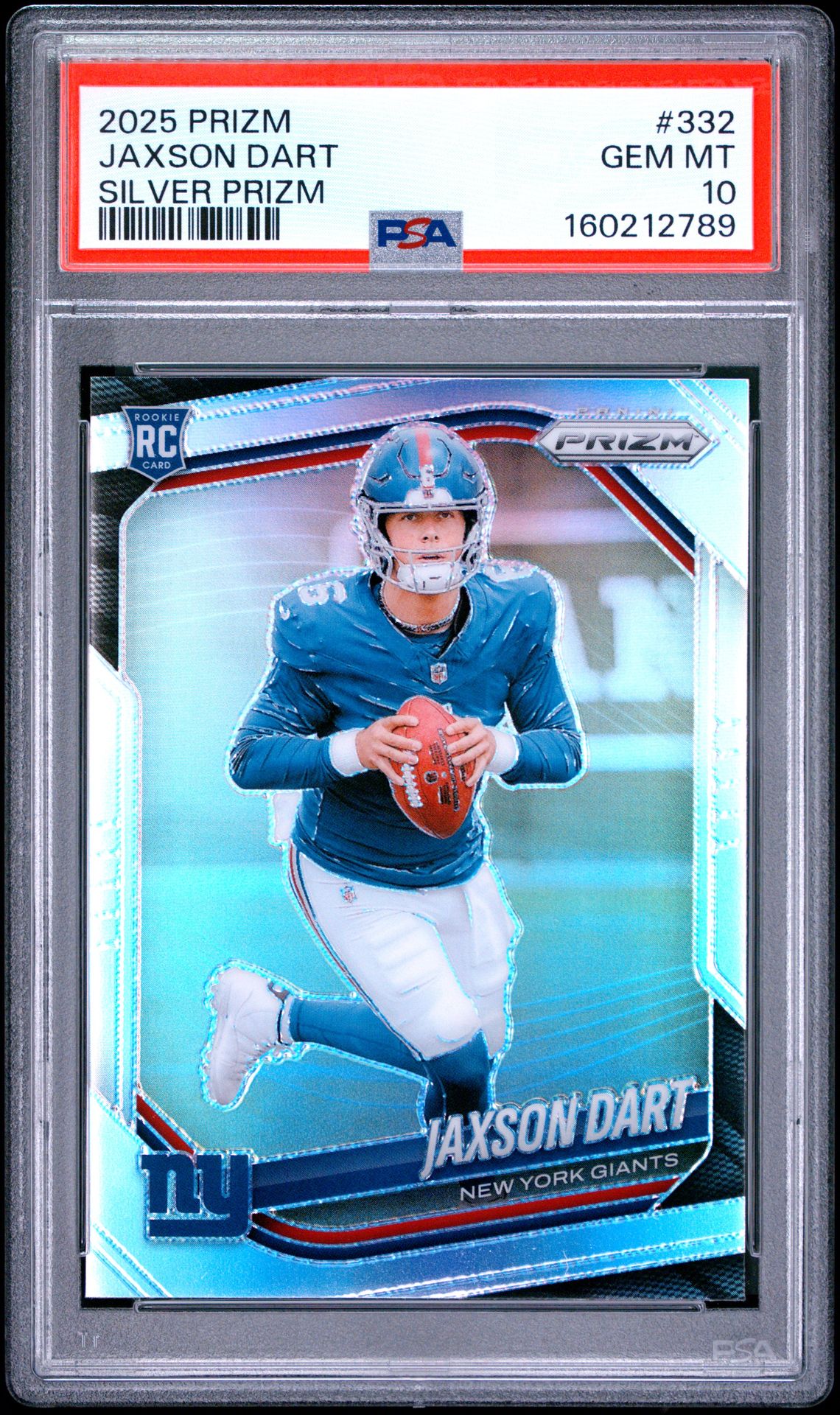 2025 Panini Prizm Jaxson Dart #332 (Silver Prizm) Gem Mt 10 front view - PSA graded GEM MT 10