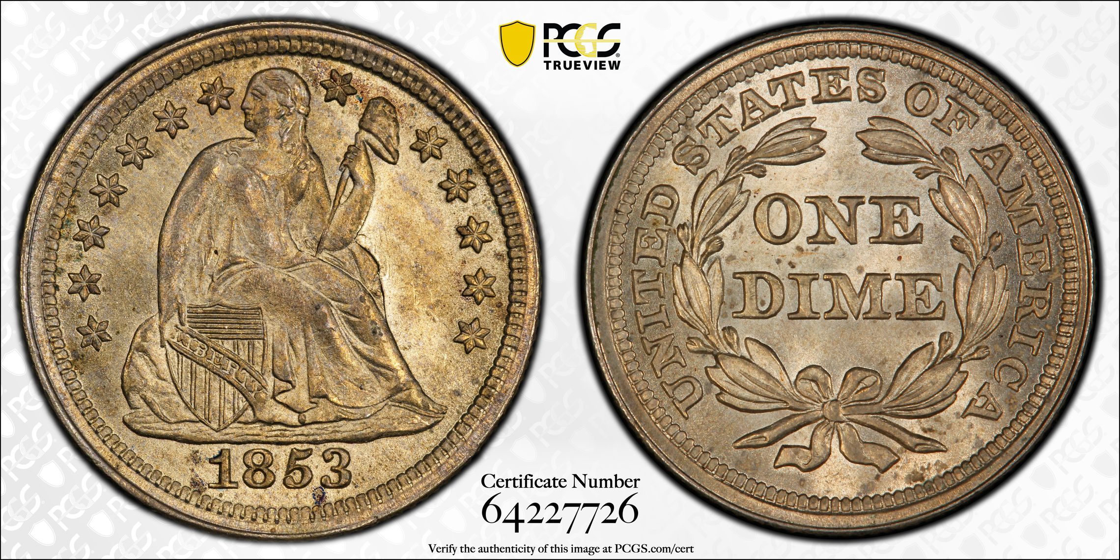 thumbnail for: 1853 10c No Arrows MS CAC