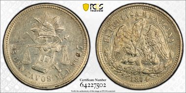 1874-Mo B/M 25C AU58