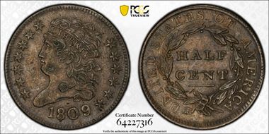1809 1/2C AU50BN