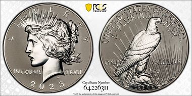 2025-S $1 Peace Dollar Rev PR Two-Coin Reverse Proof Set PR70
