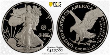 2025-P $1 Silver Eagle w/ US Marine Corps Privy 250th Anniversary PR70DCAM