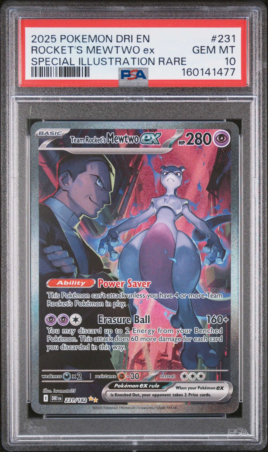 2025 Pokemon Dri En-Destined Rivals Rocket's Mewtwo Ex #231 (Special Illustration Rare) Gem Mt 10 front