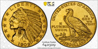 1909 $5 PR66