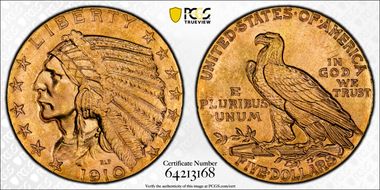 1910-S $5 MS65