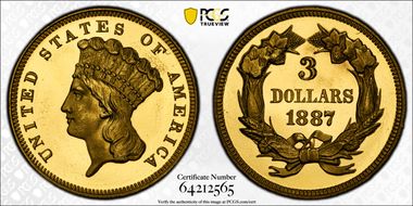 1887 $3 PR67DCAM