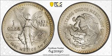 1991-Mo Onza Libertad Ag PLATA PURA MS68