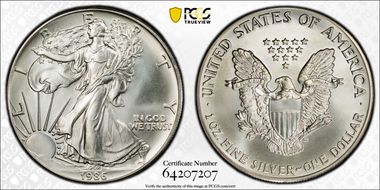 1986 $1 Silver Eagle MS67