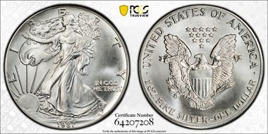 1987 $1 Silver Eagle MS69