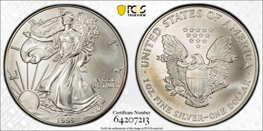 1999 $1 Silver Eagle MS66