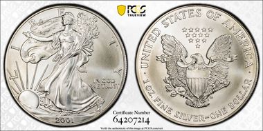 2001 $1 Silver Eagle MS66