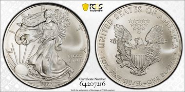2008 $1 Silver Eagle MS66