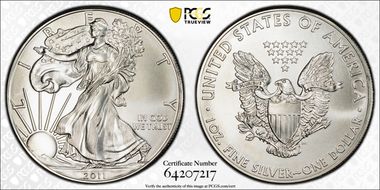 2011 $1 Silver Eagle 25th Anniversary MS66