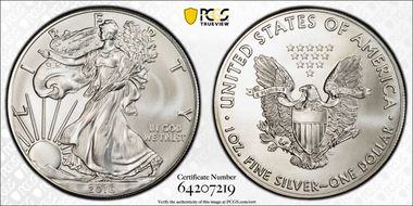 2016 $1 Silver Eagle  30th Anniversary MS67