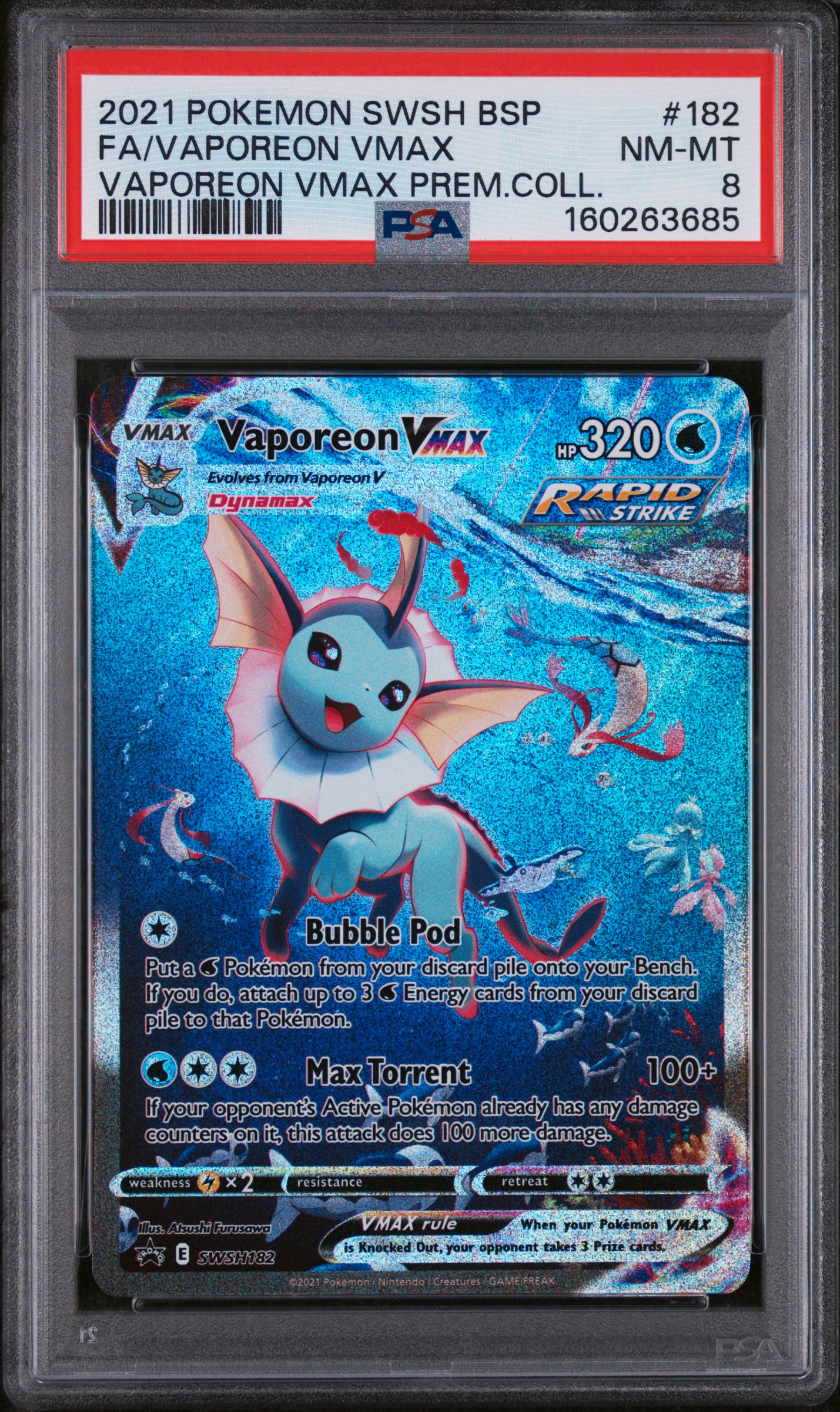 2021 #182 Full Art/Vaporeon Vmax PSA 8 Swsh Black Star Promo