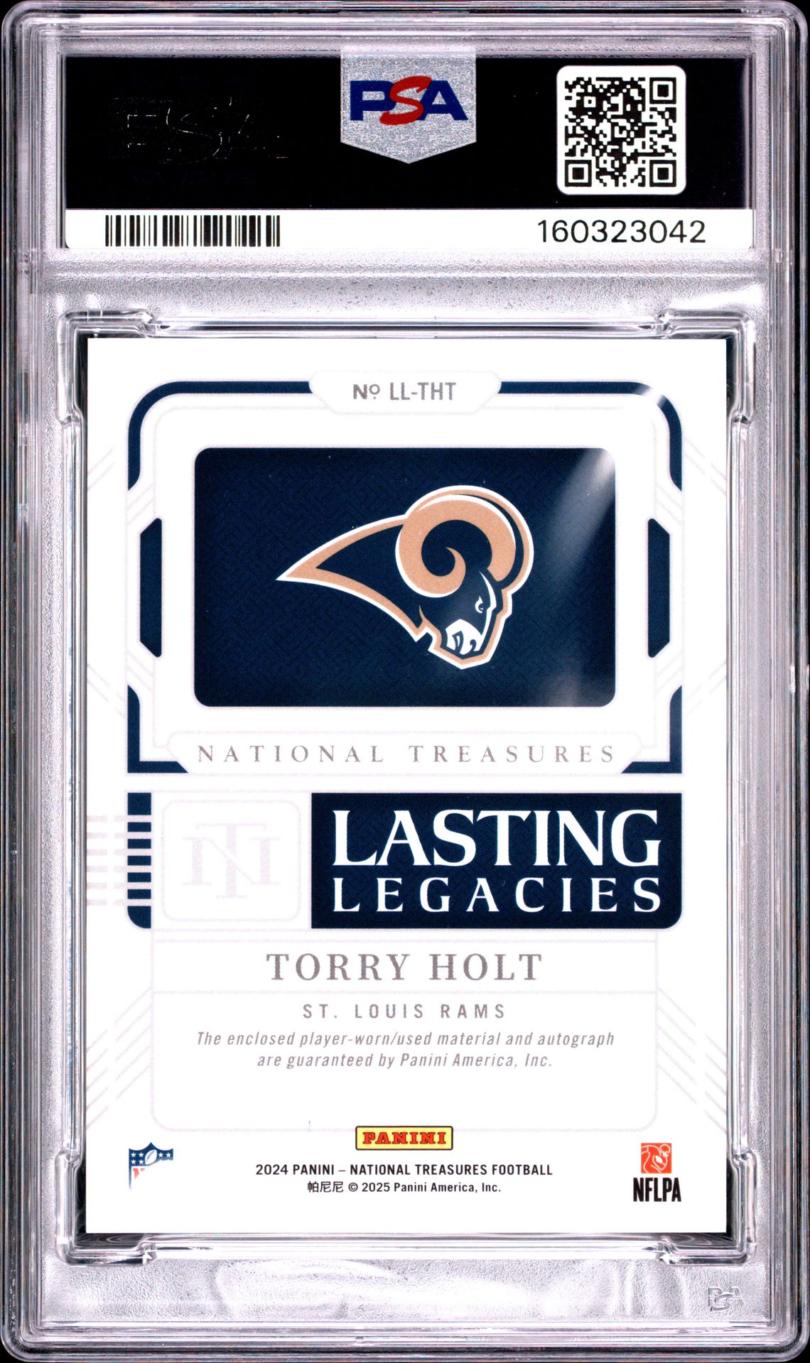 2024 Panini National Treasures Lasting Legacies Signature Relics Torry Holt #Tht Gem Mt 10 back