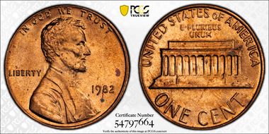 1982 1C Bronze, Small Date MS64RD