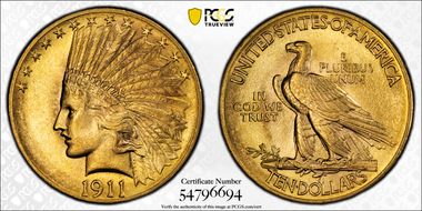 1911 $10 AU58+ 