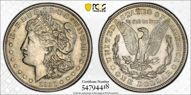 1921 $1 Morgan AU55