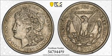 1921 $1 Morgan AU55