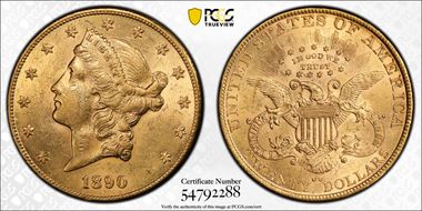 1890-CC $20 AU58
