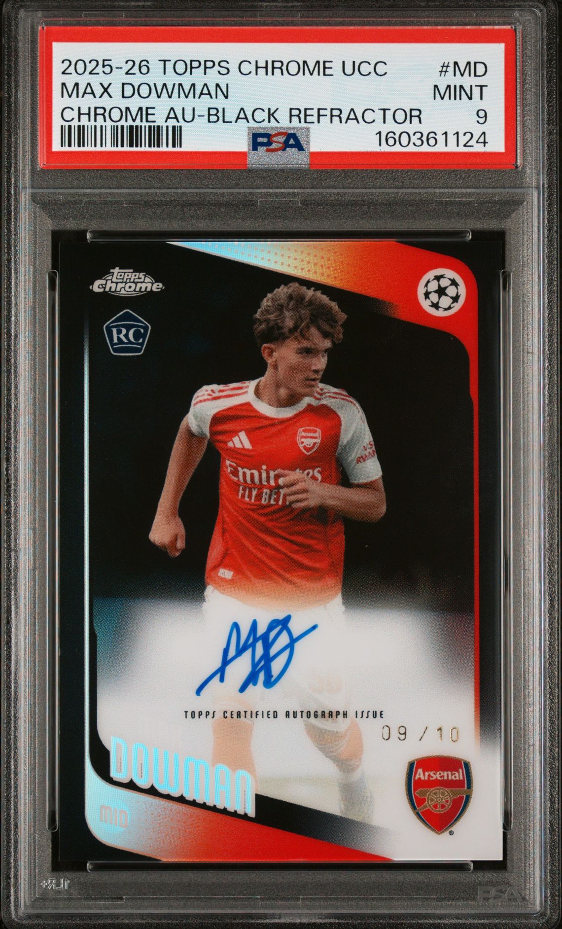 2025-2026 Topps Chrome TOPPS CHROME UEFA CLUB COMPETITIONS CHROME AUTOGRAPHS BLACK REFRACTOR #MD Max Dowman front