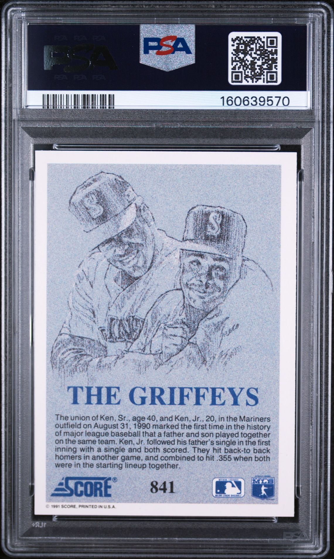 1991 Score The Griffeys #841 (K.griffey Jr./K.griffey Sr.) Mint 9 back