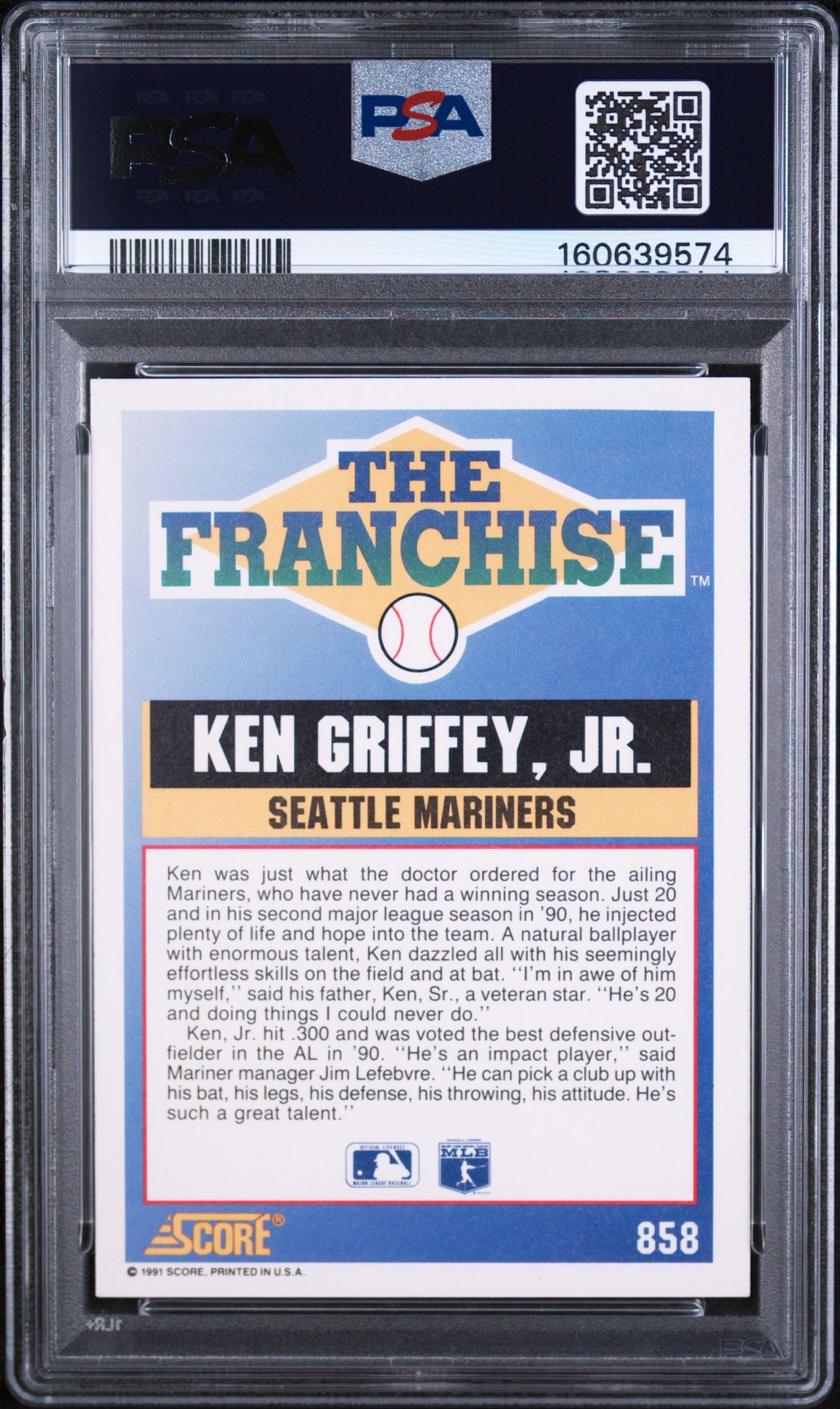 1991 Score Ken Griffey Jr. #858 Mint 9 back