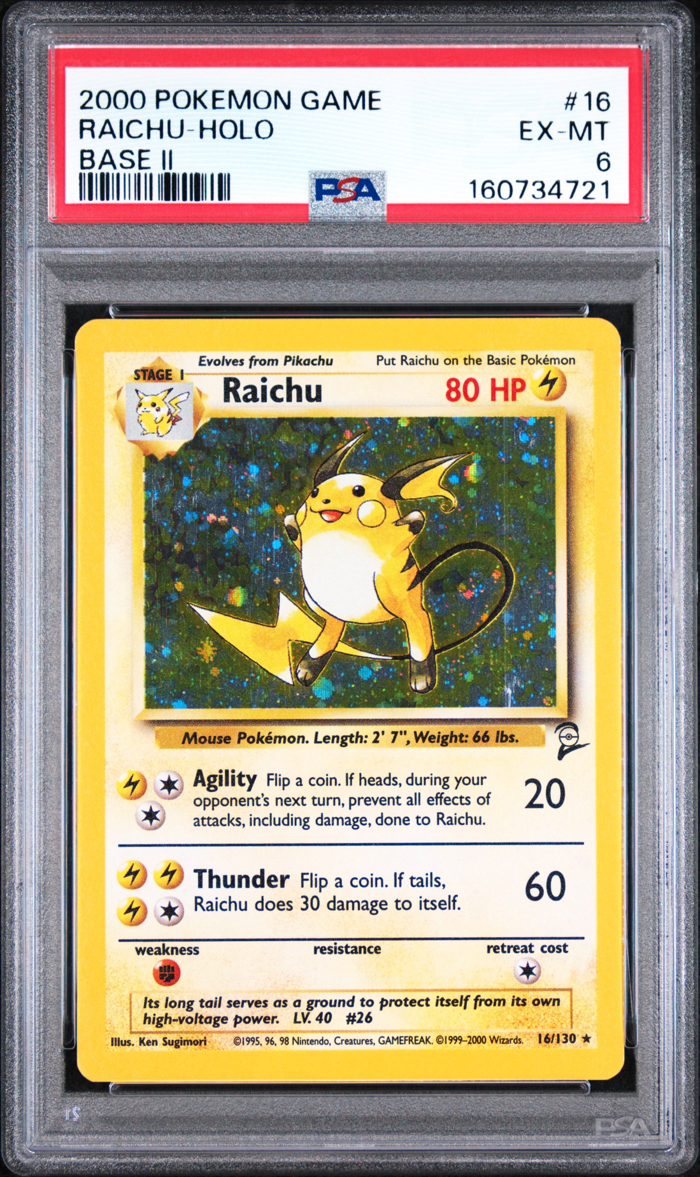 2000 #16 Raichu-Holo PSA 6 Game Base II