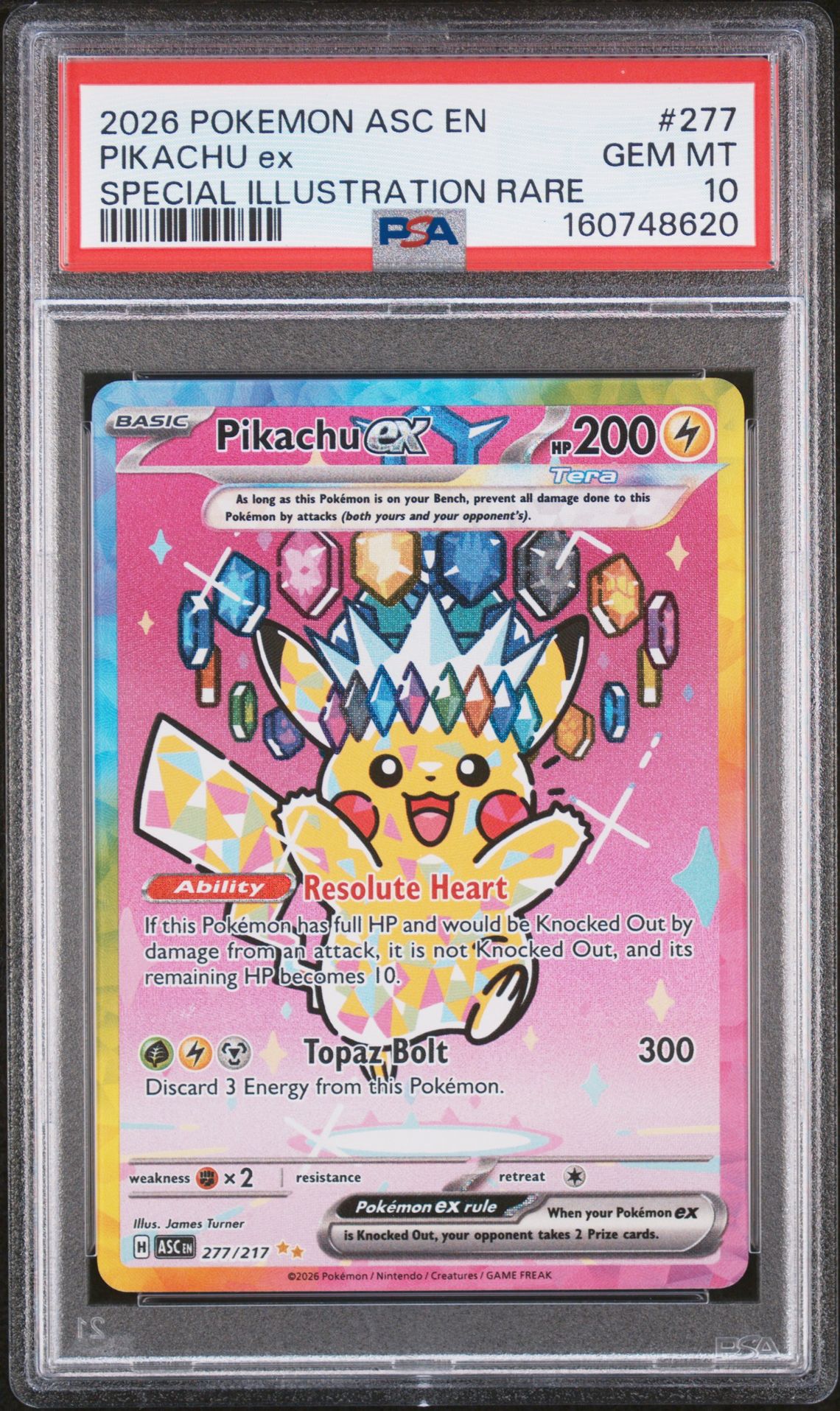 2026 Pokemon Asc En-Ascended Heroes Pikachu Ex #277 (Special Illustration Rare) Gem Mt 10 front view - PSA graded GEM MT 10