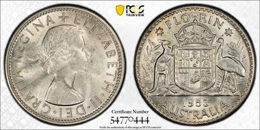 1953(m) Florin Large Reverse Denticles MS62