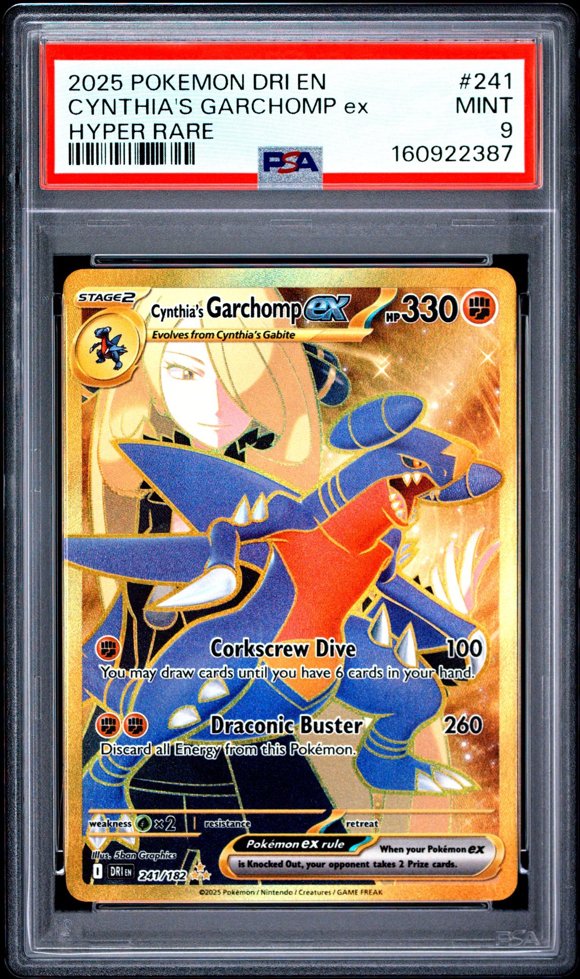 2025 Pokemon Dri En-Destined Rivals Cynthia's Garchomp Ex #241 (Hyper Rare) Mint 9 front