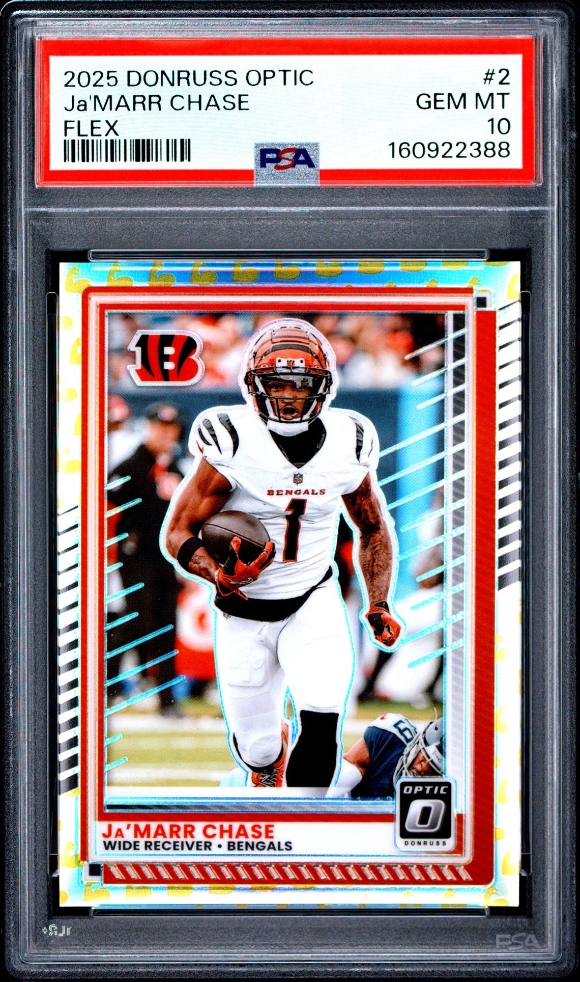 2025 Panini Donruss Optic Ja'marr Chase #2 (Flex) Gem Mt 10 front view - PSA graded GEM MT 10
