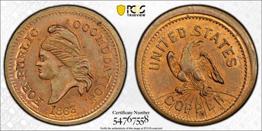 1863 CWT F-37/434a United States Copper MS64RB