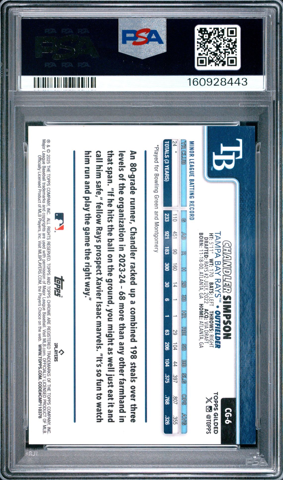 2025 Topps Gilded Collection Topps Chrome Cast In Gold Chandler Simpson #Cg-6 Mint 9 back