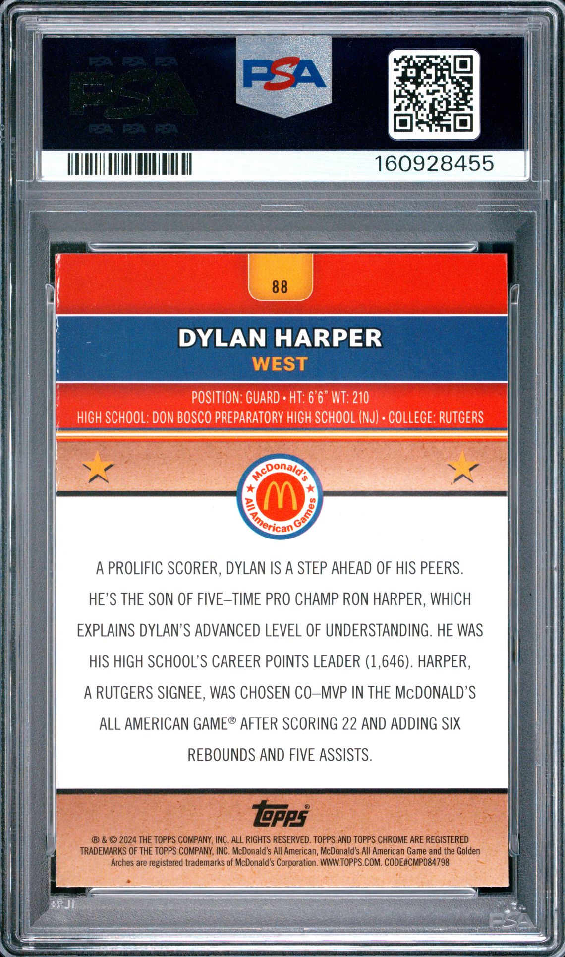 2024 Topps Chrome Mcdonald's All American Dylan Harper #88 (Mcflurry Refractor) Mint 9 back